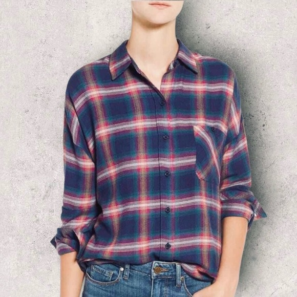 Rails Jackson Women's Plaid Flannel Button Up Shirt in Navy Pink Size Small - Picture 10 of 10